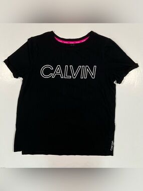 Calvin Klein Women's Soft Crew Neck Rolled Sleeve Graphic Logo Shirt Size Medium